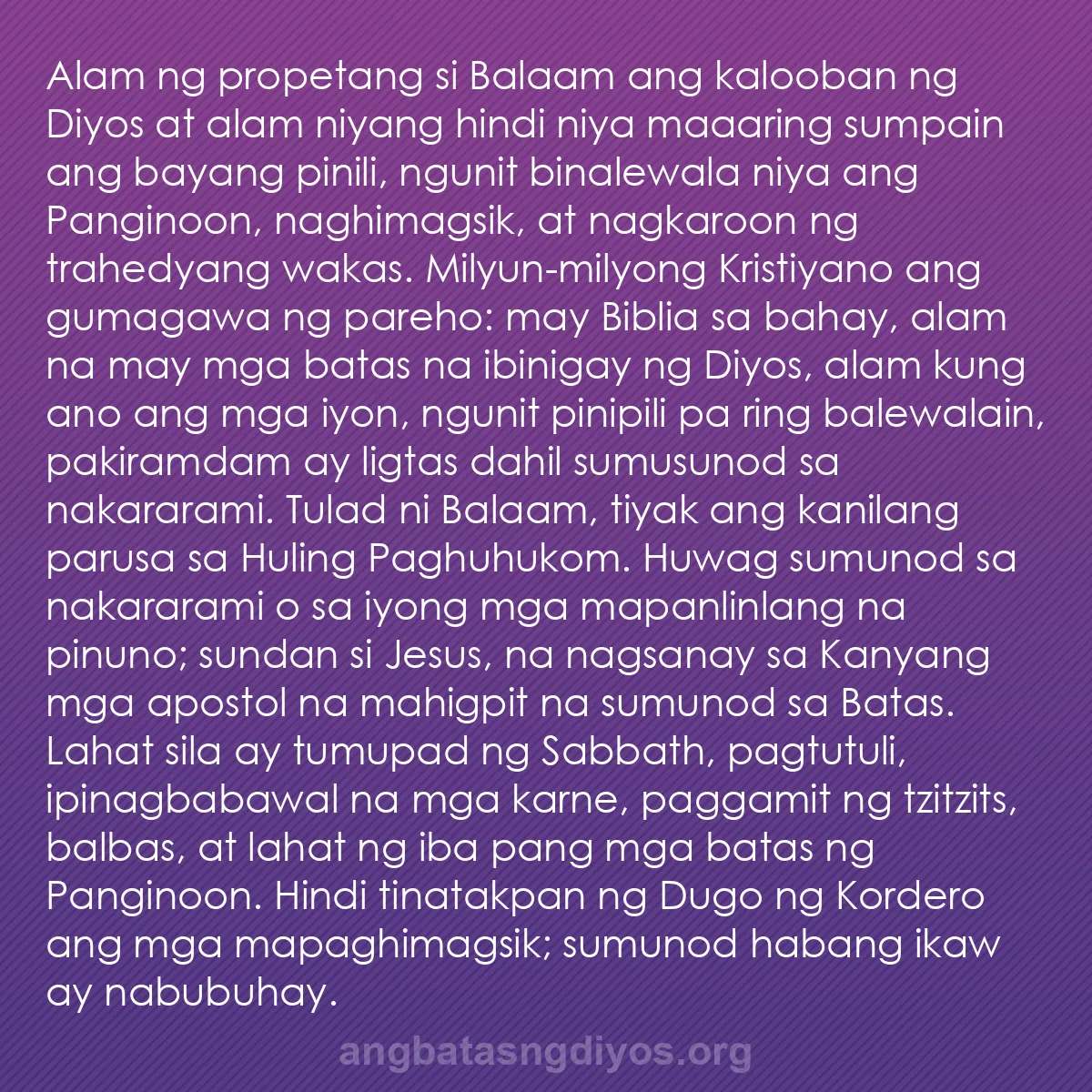 b0031 - Post tungkol sa Batas ng Diyos: Alam ng propetang si Balaam ang kalooban ng Diyos at alam niyang...