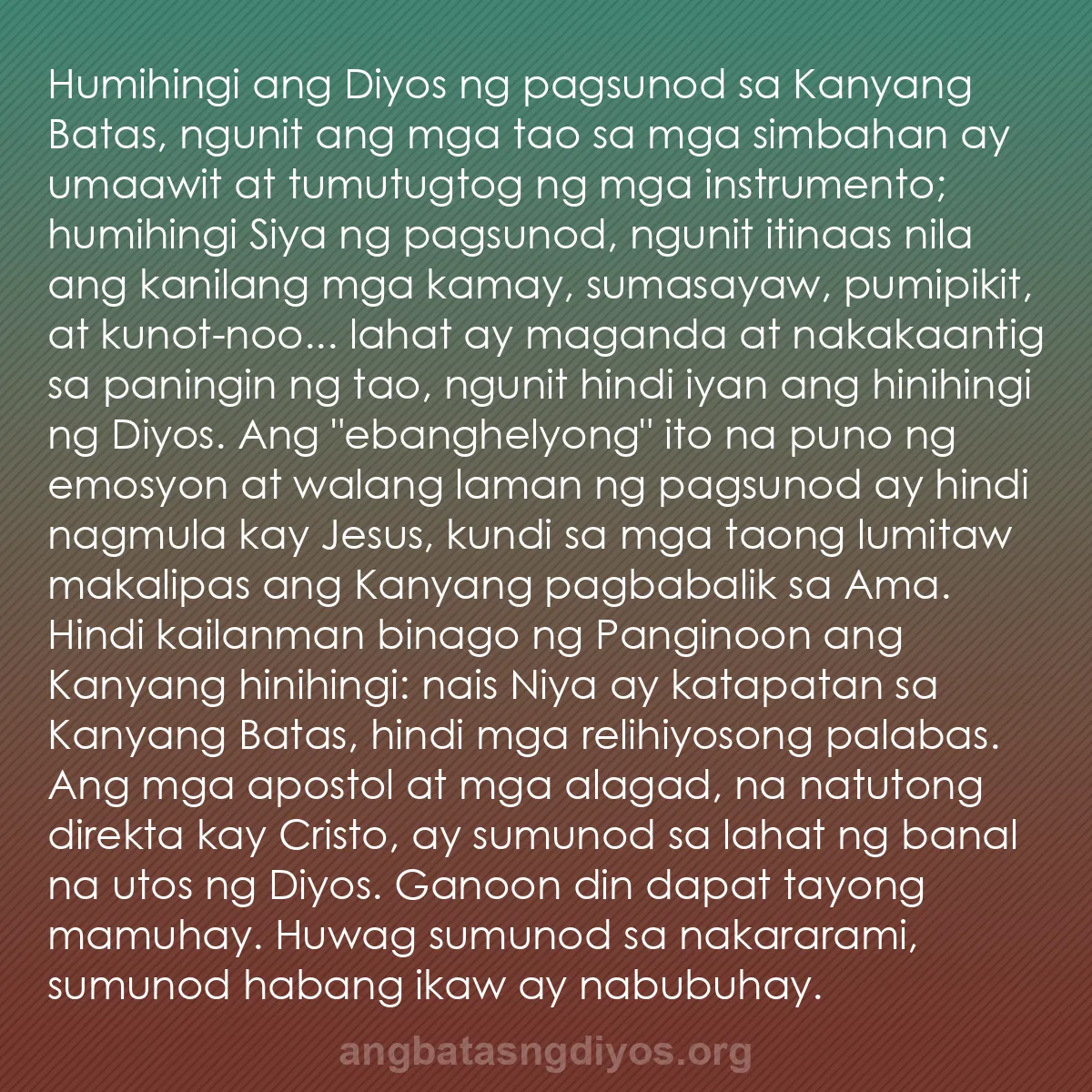 b0033 - Post tungkol sa Batas ng Diyos: Humihingi ang Diyos ng pagsunod sa Kanyang Batas, ngunit ang...