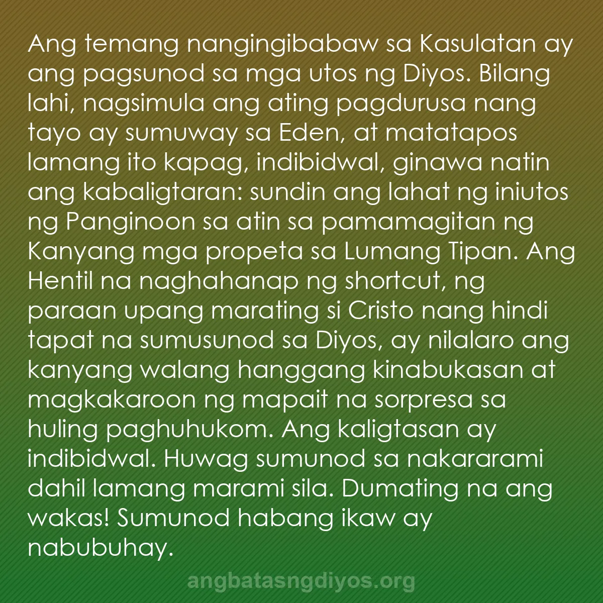 b0036 - Post tungkol sa Batas ng Diyos: Ang temang nangingibabaw sa Kasulatan ay ang pagsunod sa mga...