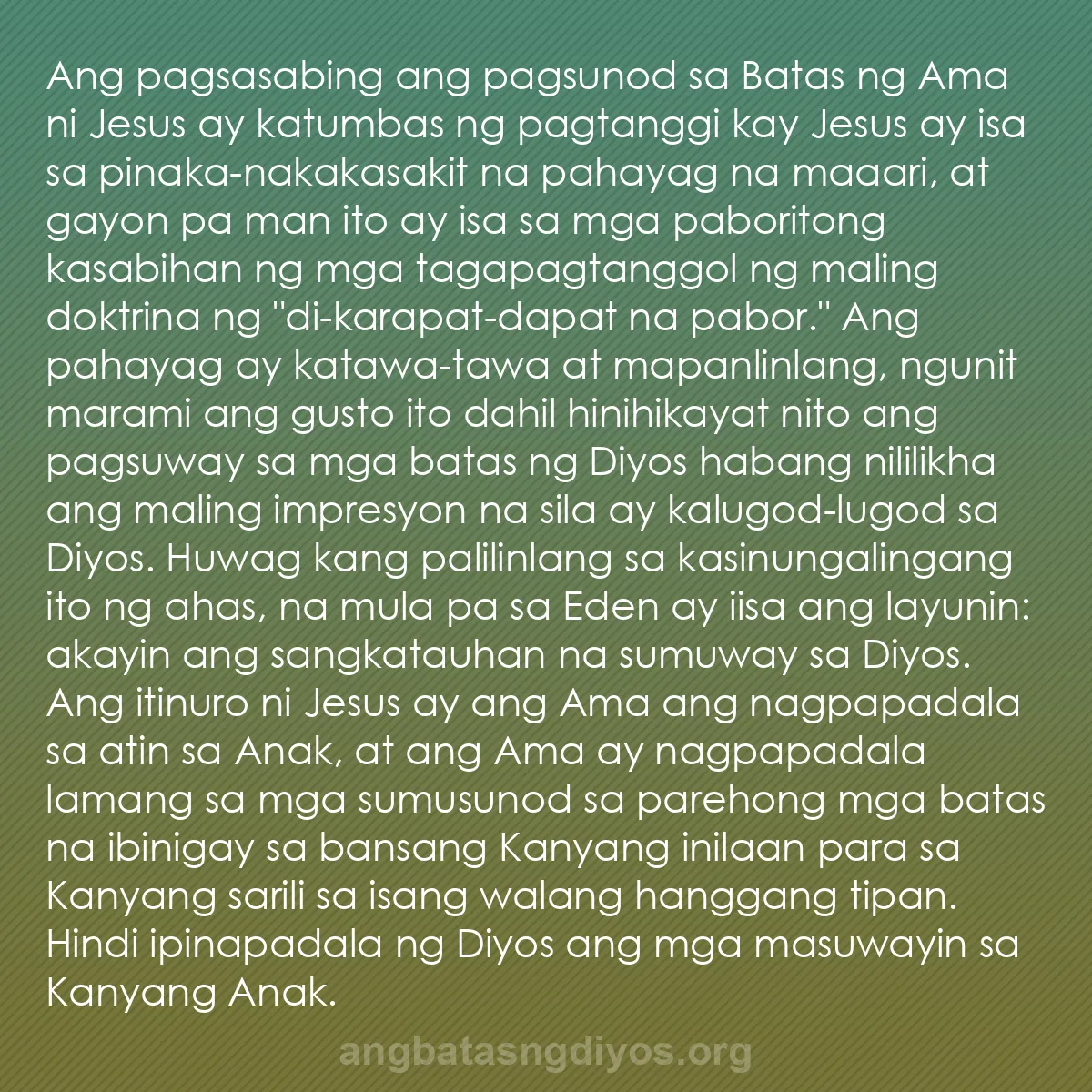 b0043 - Post tungkol sa Batas ng Diyos: Ang pagsasabing ang pagsunod sa Batas ng Ama ni Jesus ay katumbas...