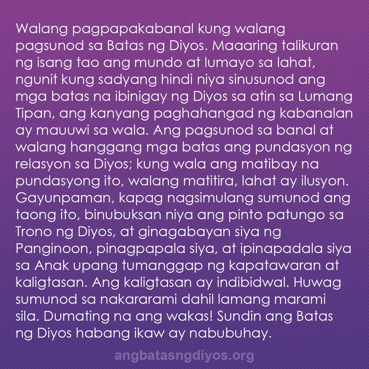 b0051 - Post tungkol sa Batas ng Diyos: Walang pagpapakabanal kung walang pagsunod sa Batas ng Diyos....