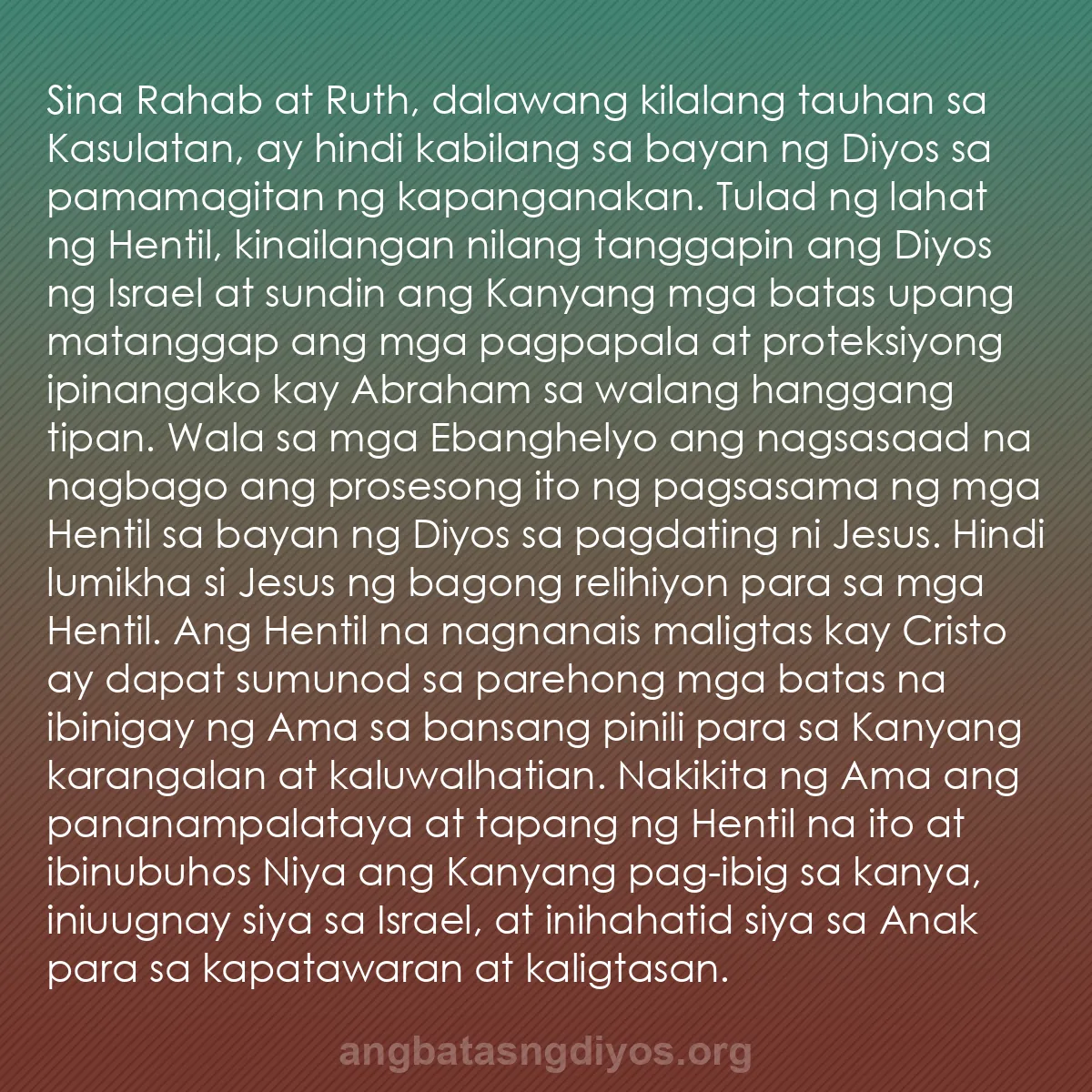 b0053 - Post tungkol sa Batas ng Diyos: Sina Rahab at Ruth, dalawang kilalang tauhan sa Kasulatan, ay...