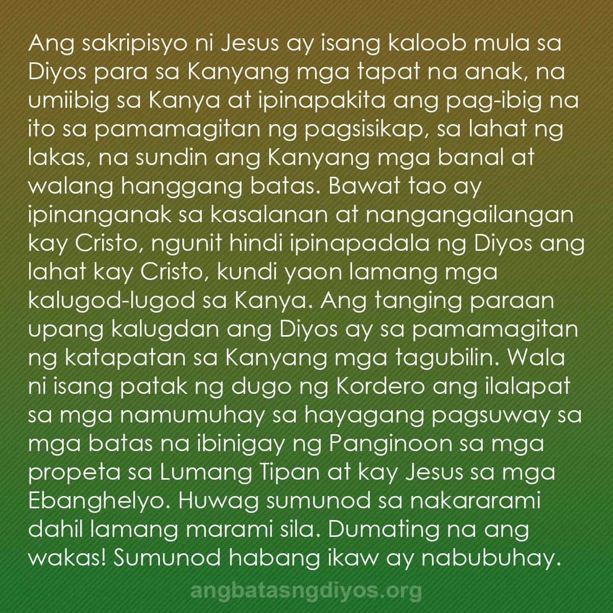 b0056 - Post tungkol sa Batas ng Diyos: Ang sakripisyo ni Jesus ay isang kaloob mula sa Diyos para sa...