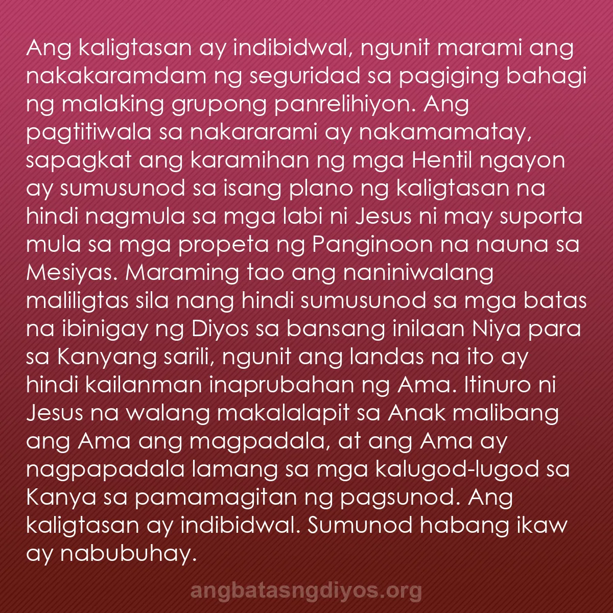 b0059 - Post tungkol sa Batas ng Diyos: Ang kaligtasan ay indibidwal, ngunit marami ang nakakaramdam...