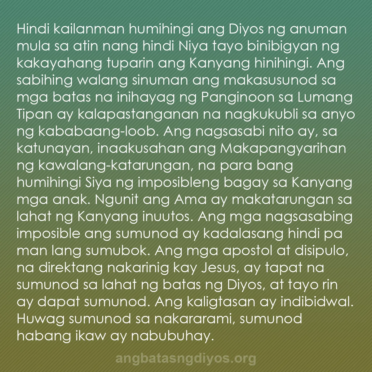 b0063 - Post tungkol sa Batas ng Diyos: Hindi kailanman humihingi ang Diyos ng anuman mula sa atin nang...