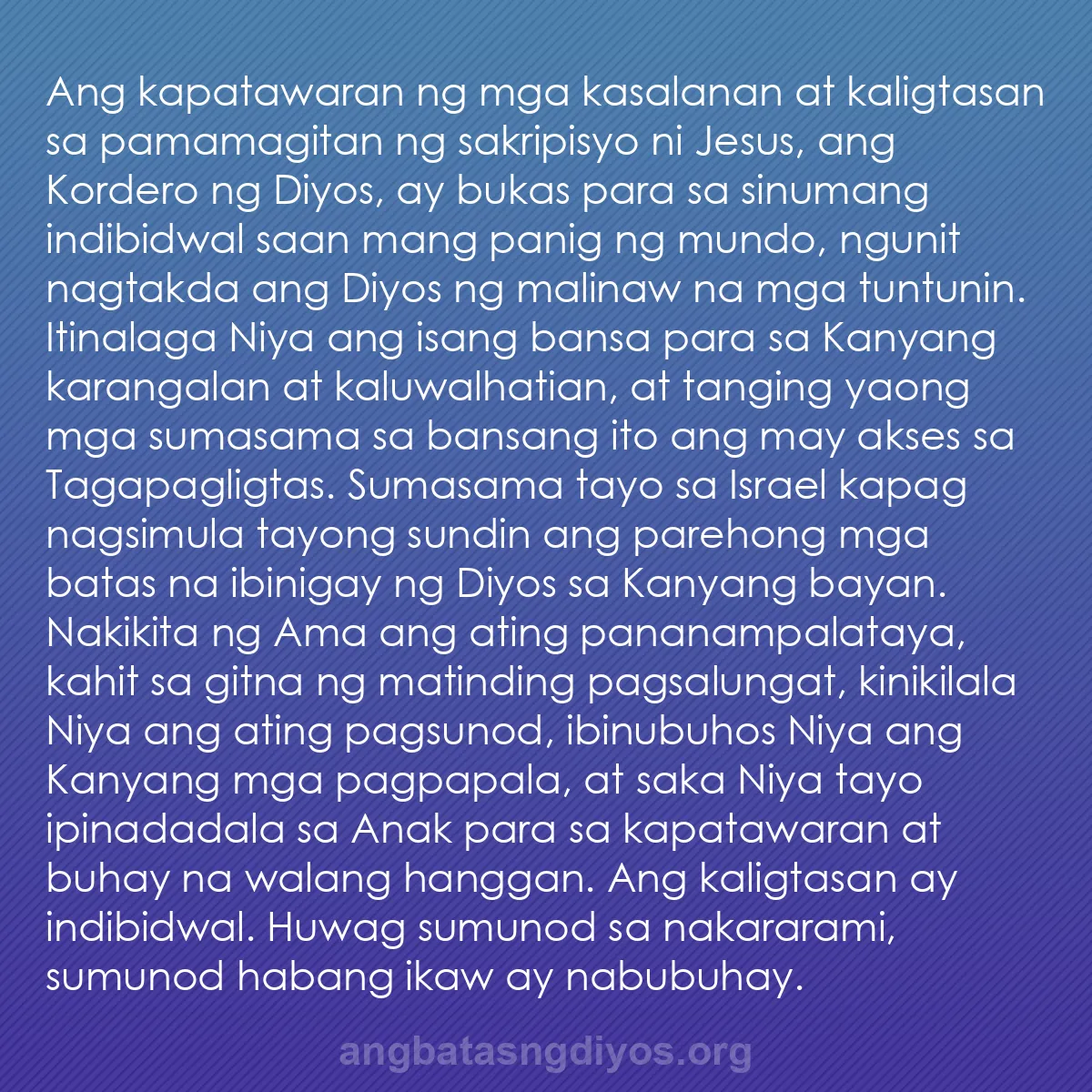 b0067 - Post tungkol sa Batas ng Diyos: Ang kapatawaran ng mga kasalanan at kaligtasan sa pamamagitan...