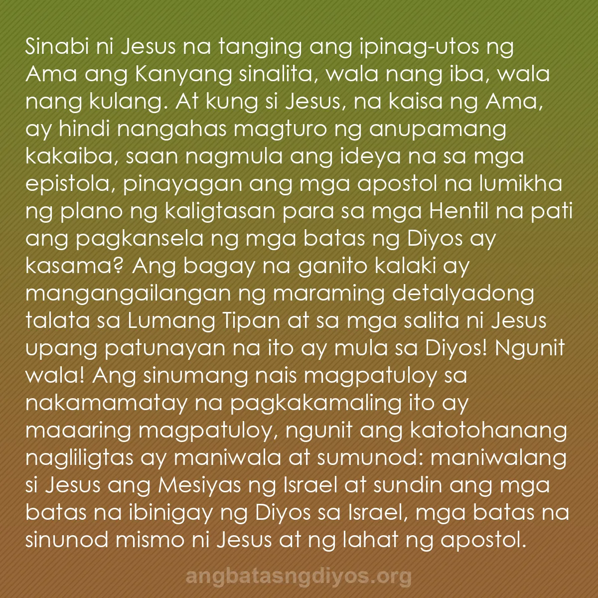 b0069 - Post tungkol sa Batas ng Diyos: Sinabi ni Jesus na tanging ang ipinag-utos ng Ama ang Kanyang...