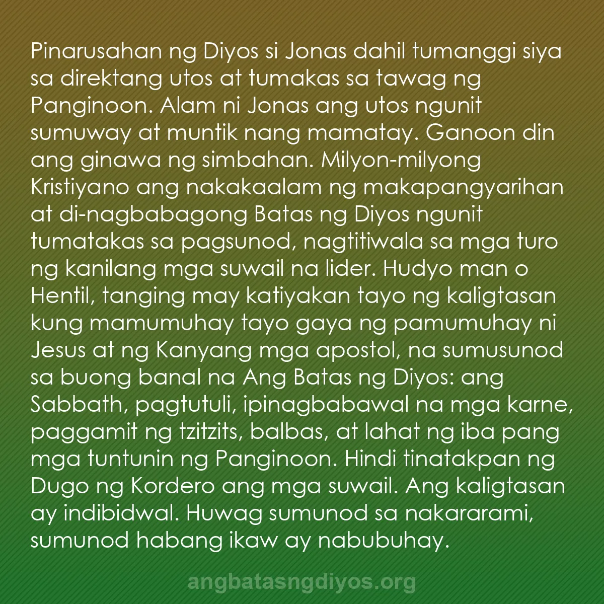 b0076 - Post tungkol sa Batas ng Diyos: Pinarusahan ng Diyos si Jonas dahil tumanggi siya sa direktang...