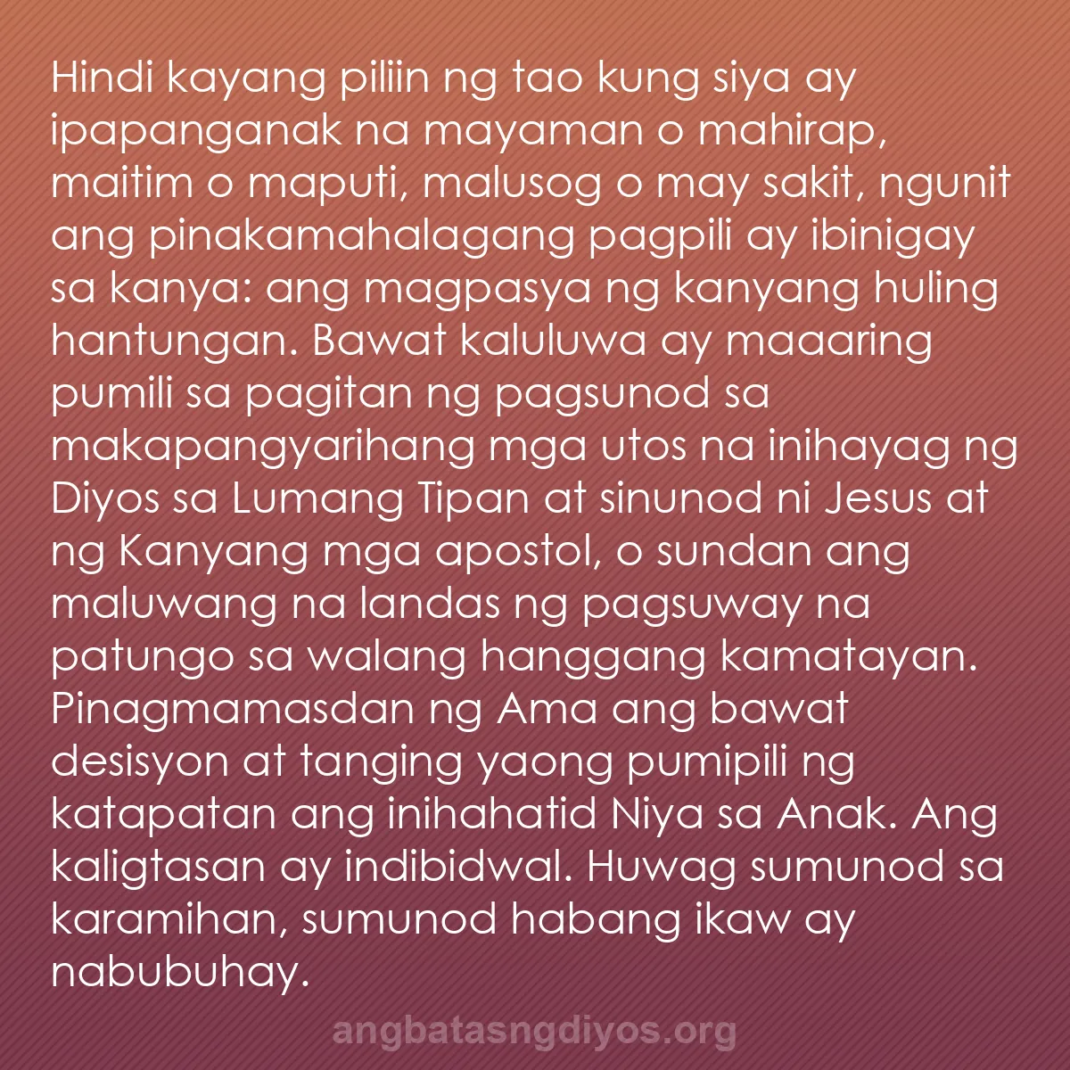 b0086 - Post tungkol sa Batas ng Diyos: Hindi kayang piliin ng tao kung siya ay ipapanganak na mayaman...