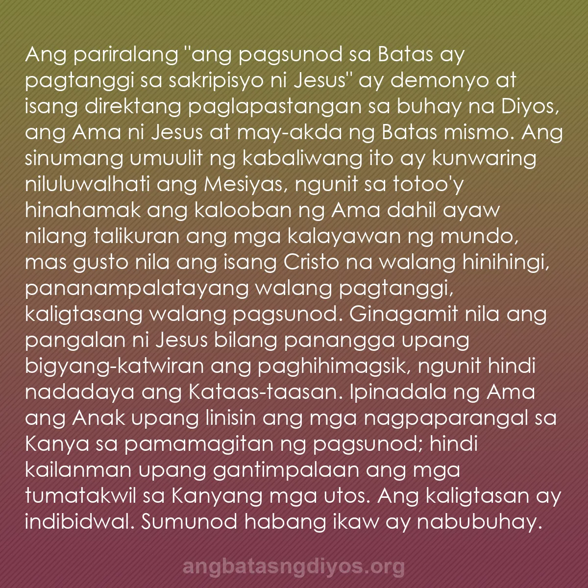 b0088 - Post tungkol sa Batas ng Diyos: Ang pariralang "ang pagsunod sa Batas ay pagtanggi sa sakripisyo...