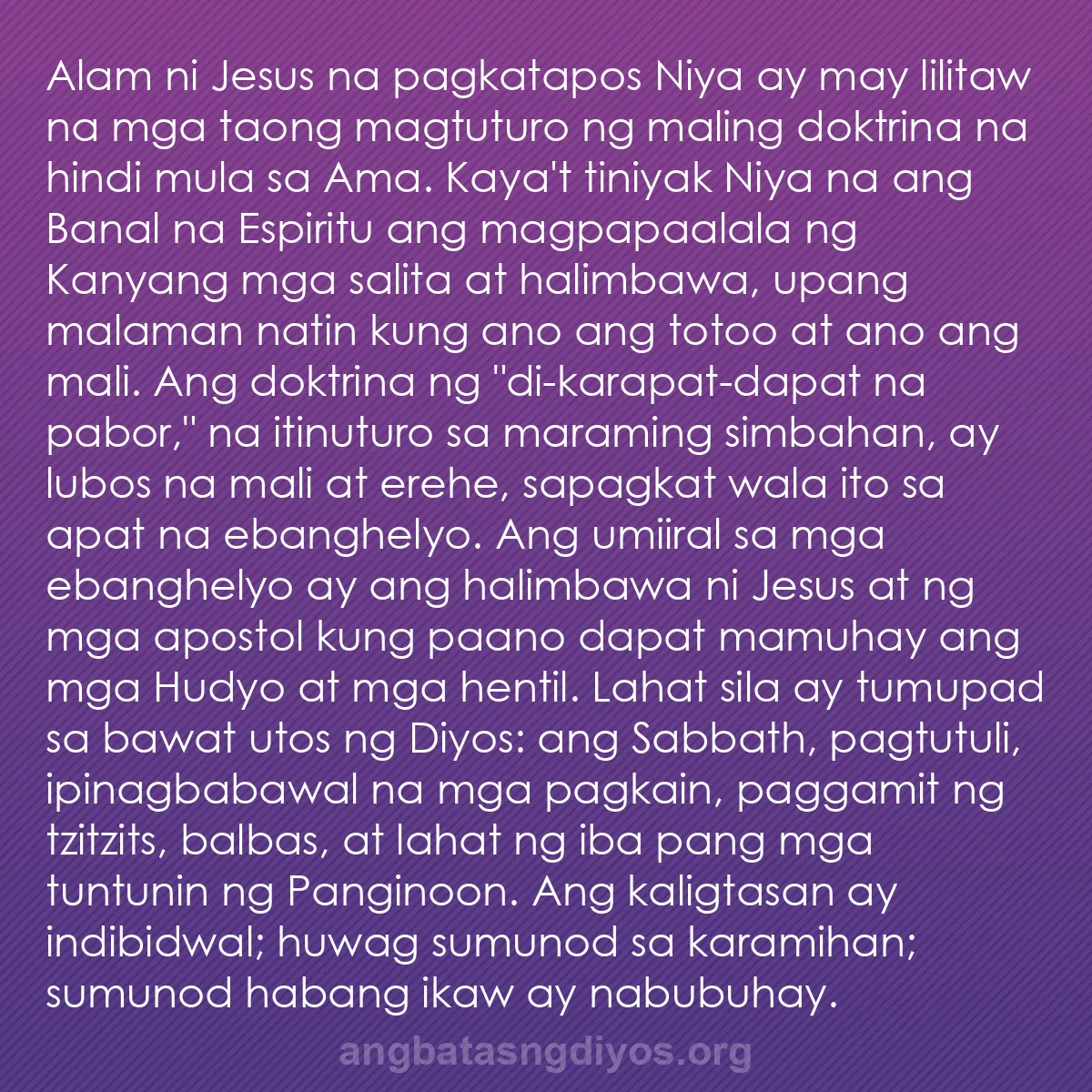 b0091 - Post tungkol sa Batas ng Diyos: Alam ni Jesus na pagkatapos Niya ay may lilitaw na mga taong...