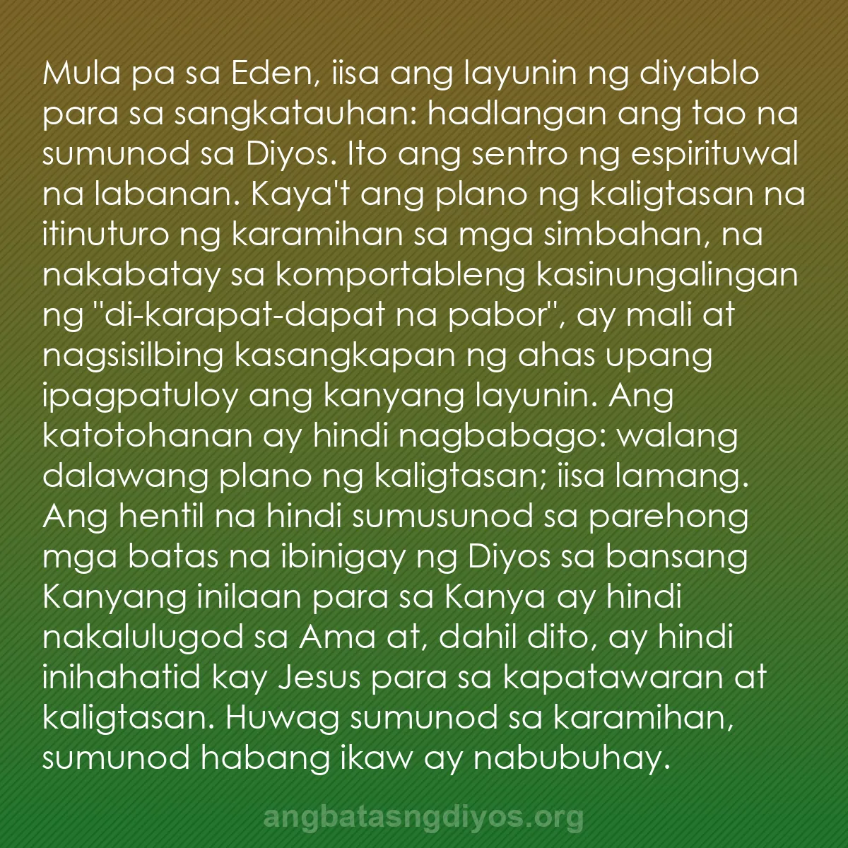b0096 - Post tungkol sa Batas ng Diyos: Mula pa sa Eden, iisa ang layunin ng diyablo para sa sangkatauhan:...