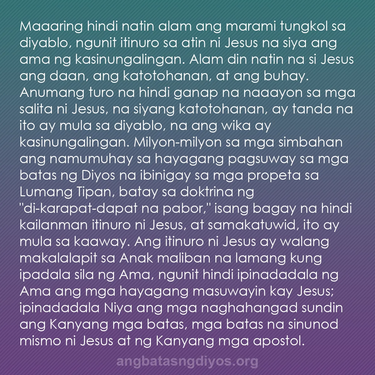 b0104 - Post tungkol sa Batas ng Diyos: Maaaring hindi natin alam ang marami tungkol sa diyablo, ngunit...