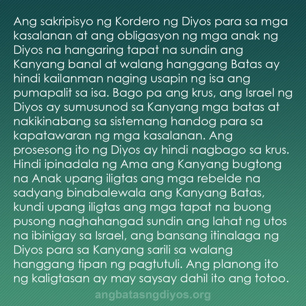 b0105 - Post tungkol sa Batas ng Diyos: Ang sakripisyo ng Kordero ng Diyos para sa mga kasalanan at...