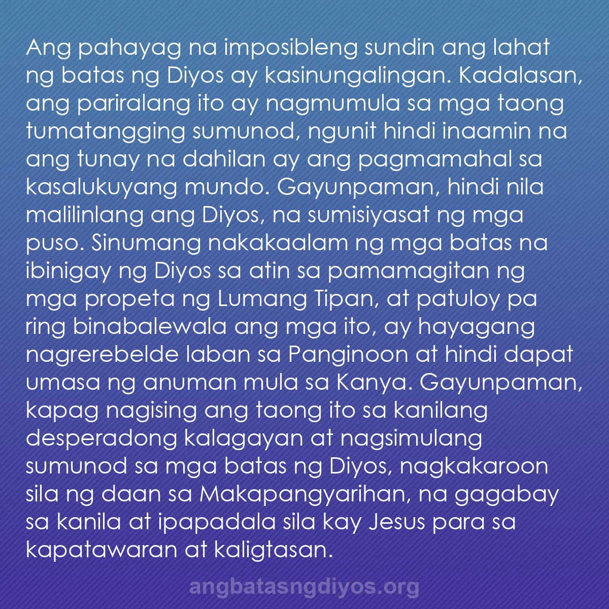 b0107 - Post tungkol sa Batas ng Diyos: Ang pahayag na imposibleng sundin ang lahat ng batas ng Diyos...