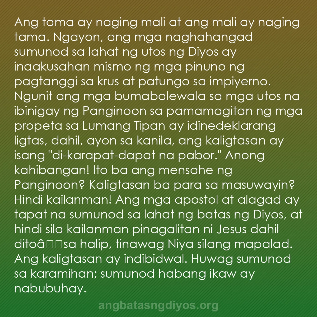 b0116 - Post tungkol sa Batas ng Diyos: Ang tama ay naging mali at ang mali ay naging tama. Ngayon,...