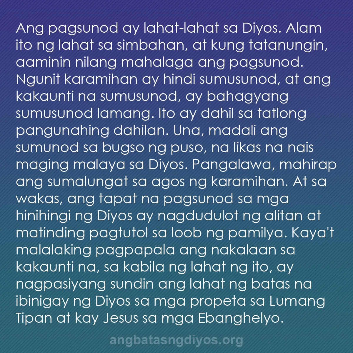 b0117 - Post tungkol sa Batas ng Diyos: Ang pagsunod ay lahat-lahat sa Diyos. Alam ito ng lahat sa simbahan,...