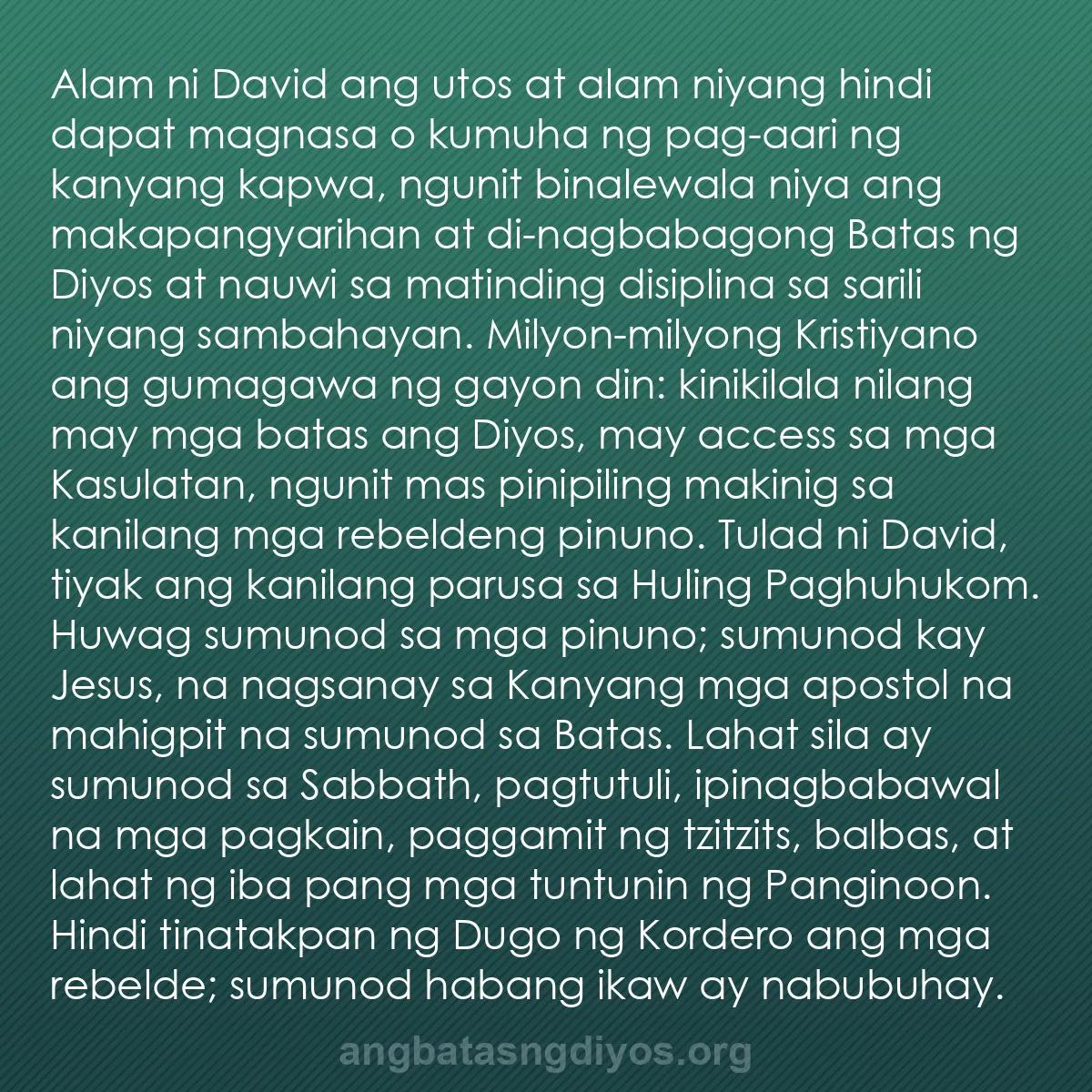 b0120 - Post tungkol sa Batas ng Diyos: Alam ni David ang utos at alam niyang hindi dapat magnasa o...