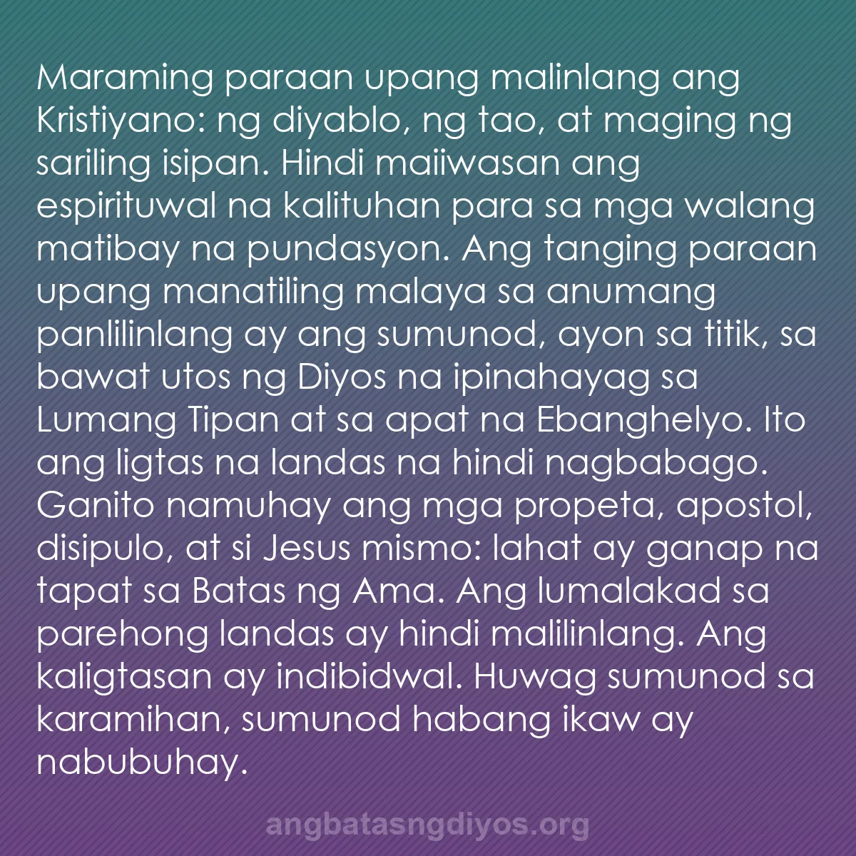 b0124 - Post tungkol sa Batas ng Diyos: Maraming paraan upang malinlang ang Kristiyano: ng diyablo,...