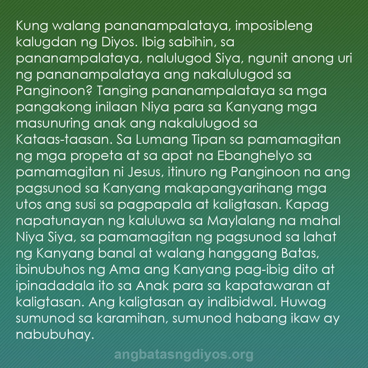 b0130 - Post tungkol sa Batas ng Diyos: Kung walang pananampalataya, imposibleng kalugdan ng Diyos....