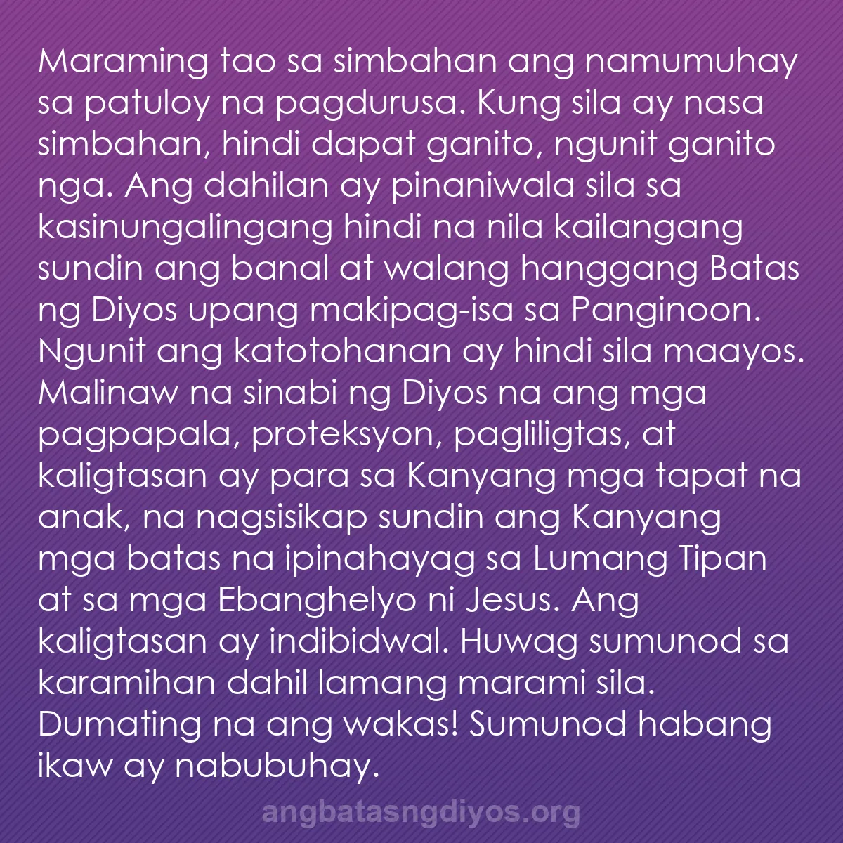 b0131 - Post tungkol sa Batas ng Diyos: Maraming tao sa simbahan ang namumuhay sa patuloy na pagdurusa....