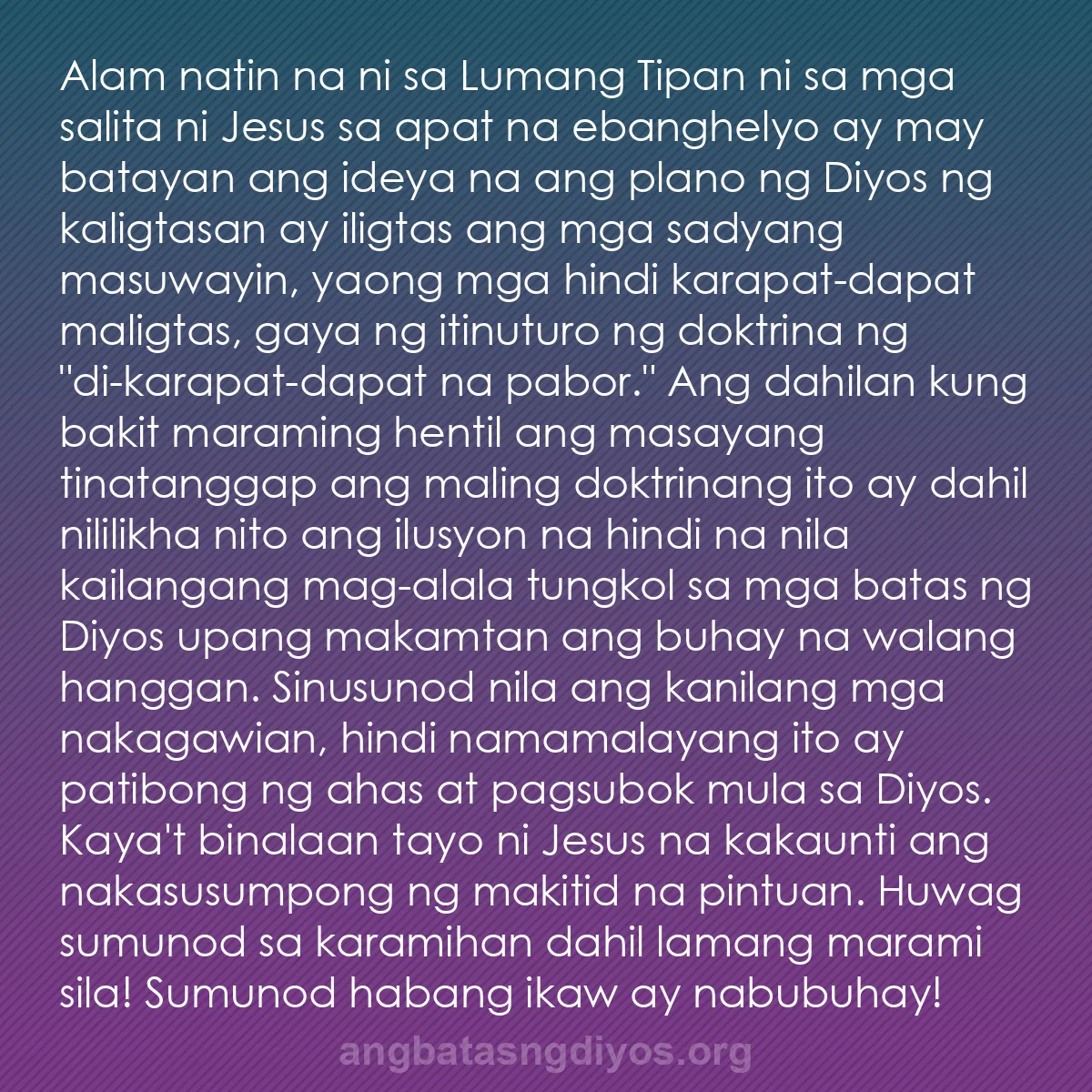 b0134 - Post tungkol sa Batas ng Diyos: Alam natin na ni sa Lumang Tipan ni sa mga salita ni Jesus sa...