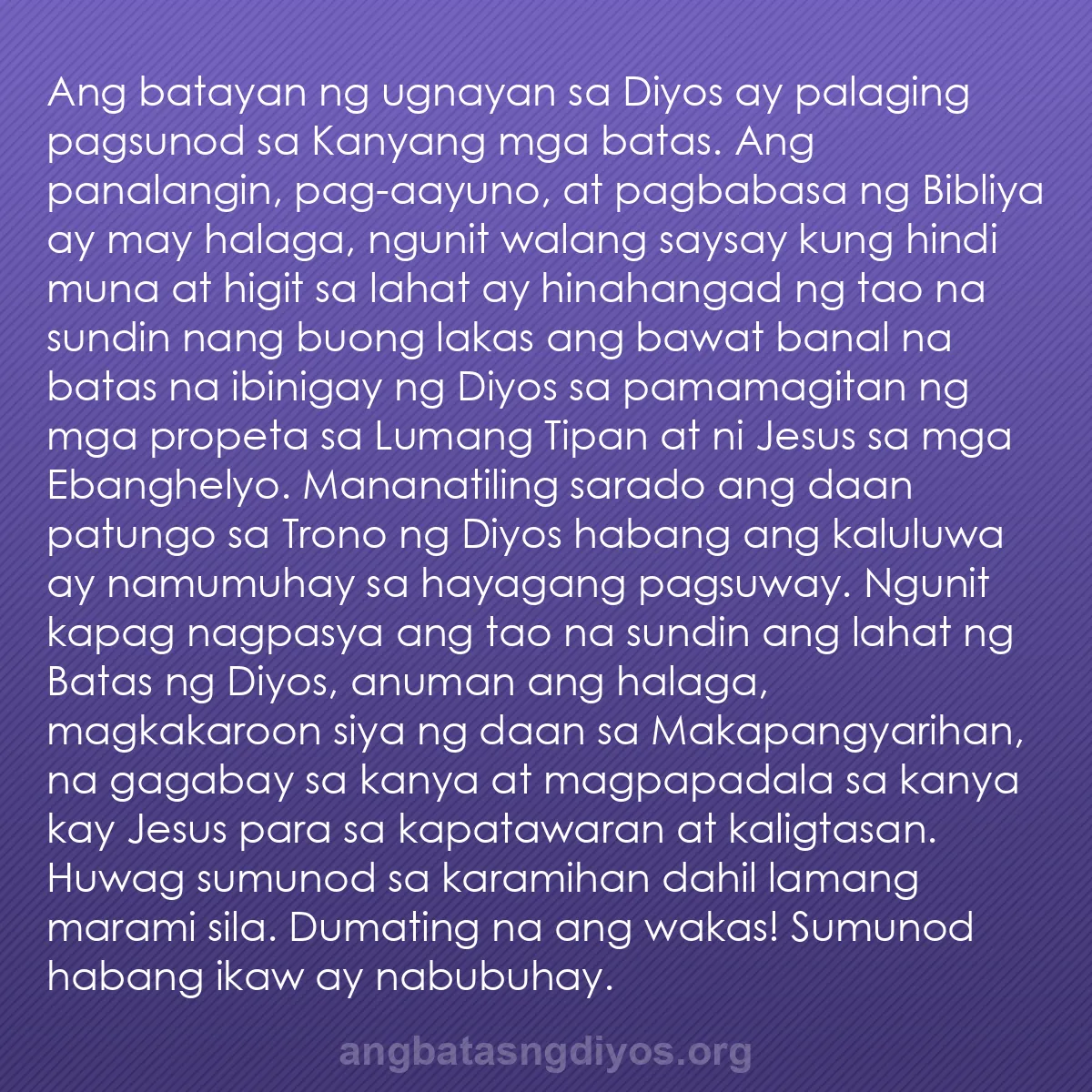 b0138 - Post tungkol sa Batas ng Diyos: Ang batayan ng ugnayan sa Diyos ay palaging pagsunod sa Kanyang...