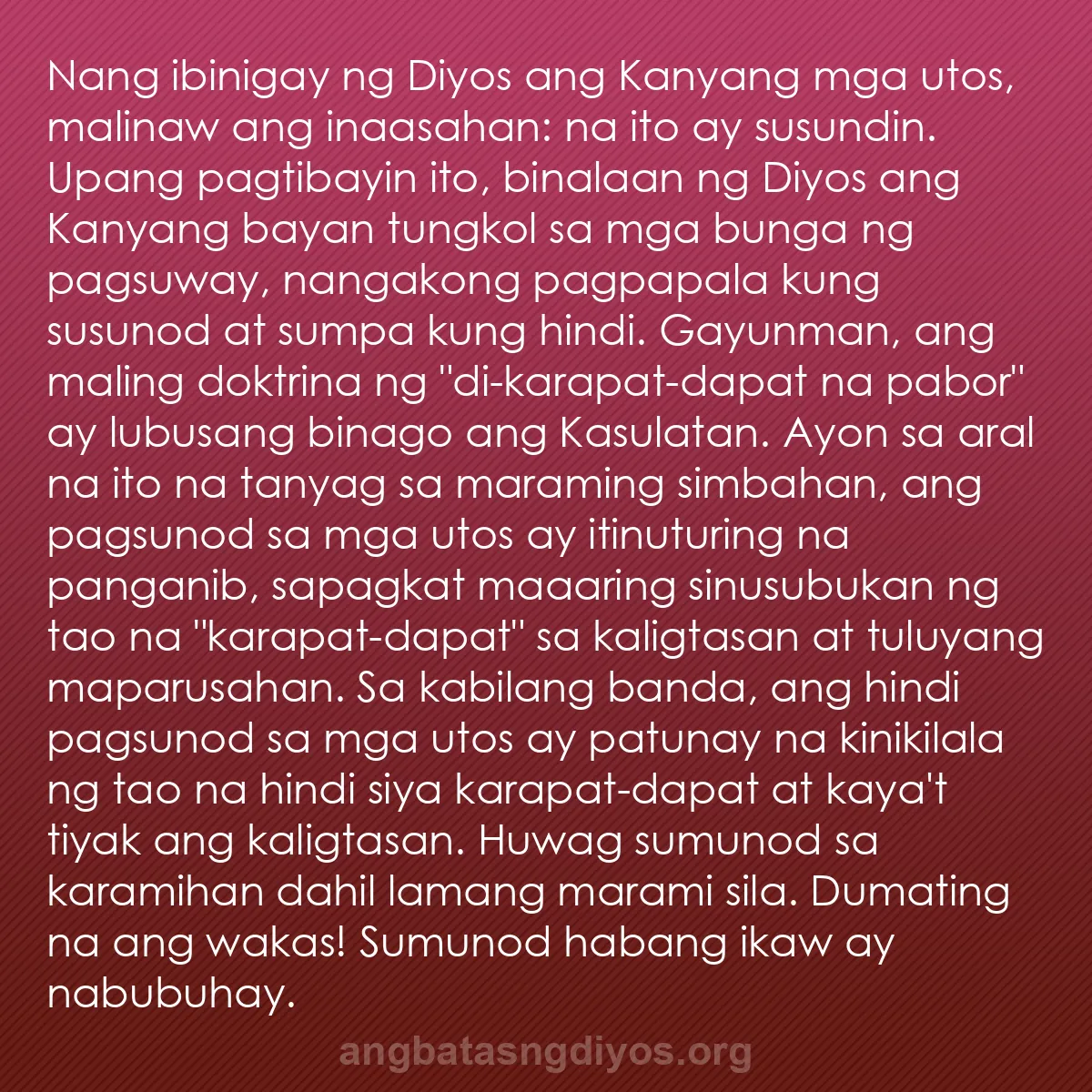 b0139 - Post tungkol sa Batas ng Diyos: Nang ibinigay ng Diyos ang Kanyang mga utos, malinaw ang inaasahan:...