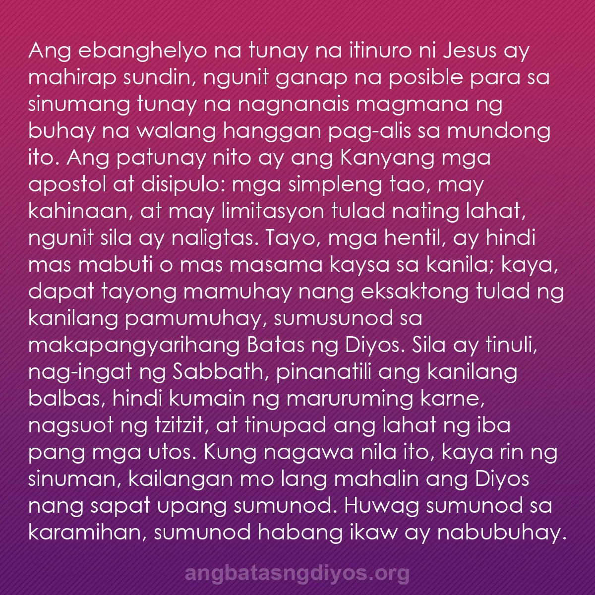 b0141 - Post tungkol sa Batas ng Diyos: Ang ebanghelyo na tunay na itinuro ni Jesus ay mahirap sundin,...