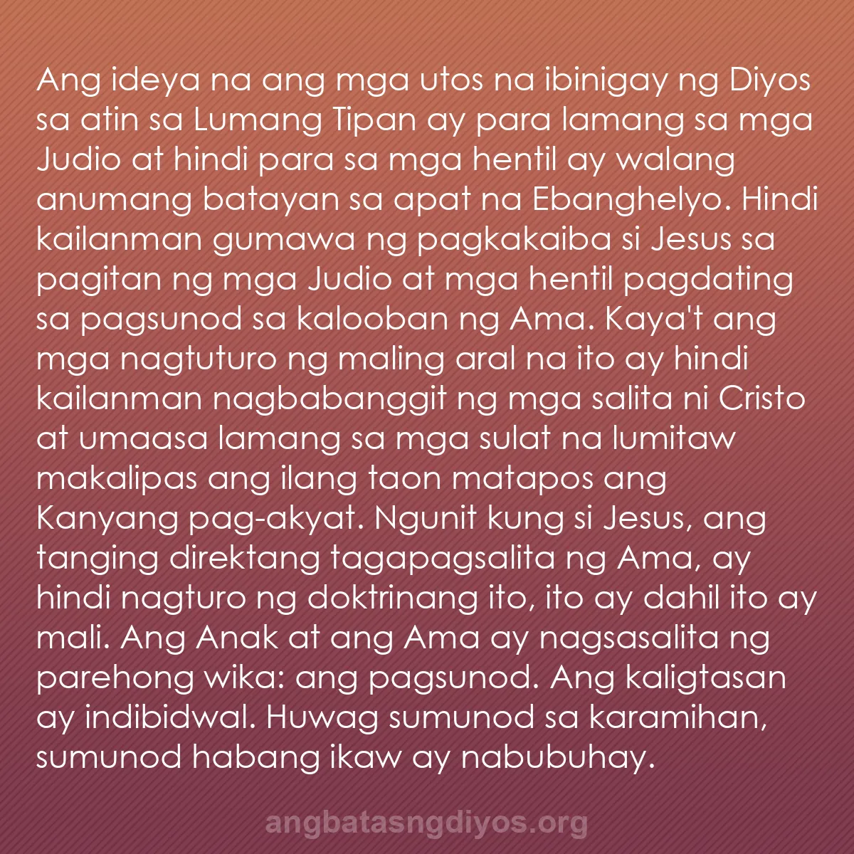 b0146 - Post tungkol sa Batas ng Diyos: Ang ideya na ang mga utos na ibinigay ng Diyos sa atin sa Lumang...