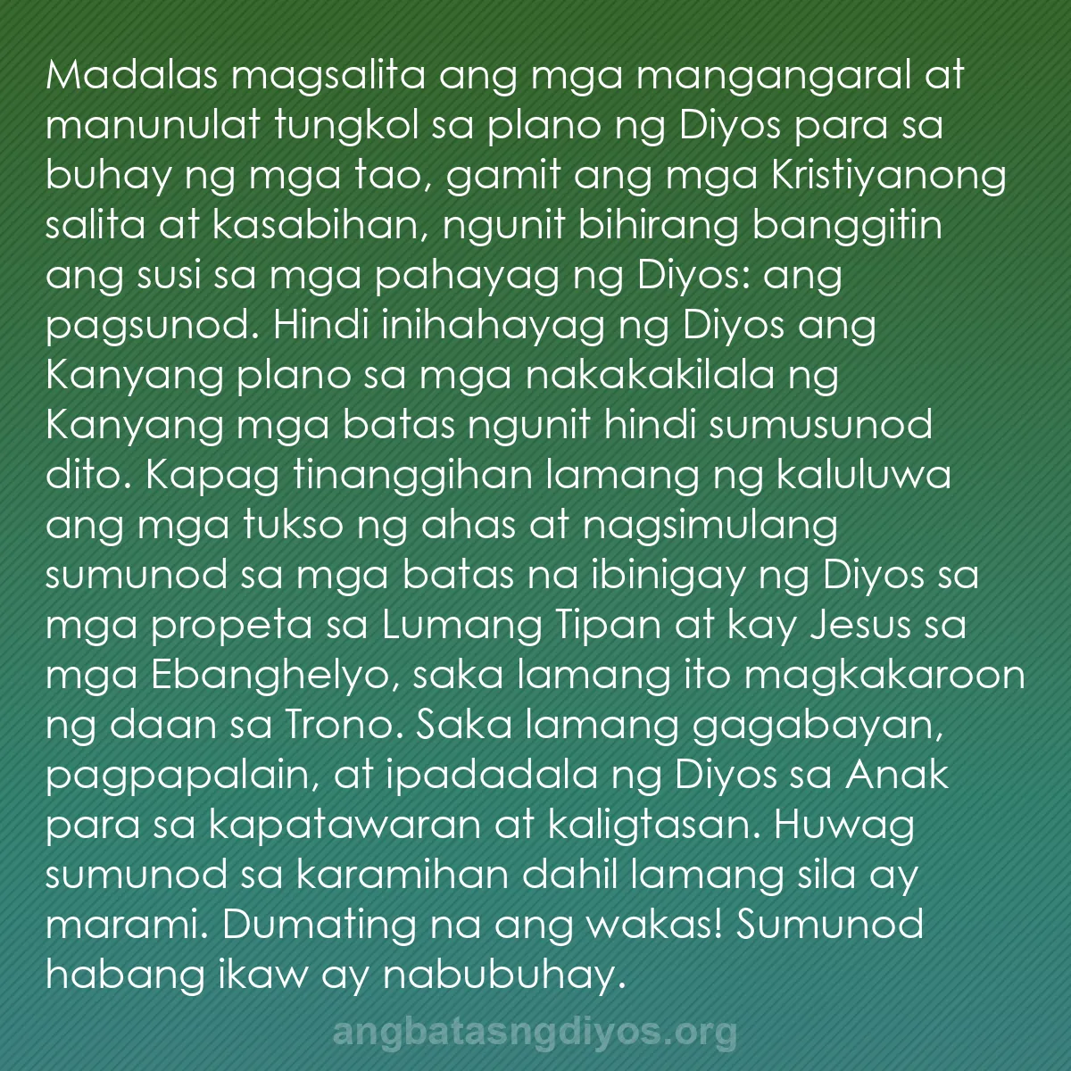 b0150 - Post tungkol sa Batas ng Diyos: Madalas magsalita ang mga mangangaral at manunulat tungkol sa...