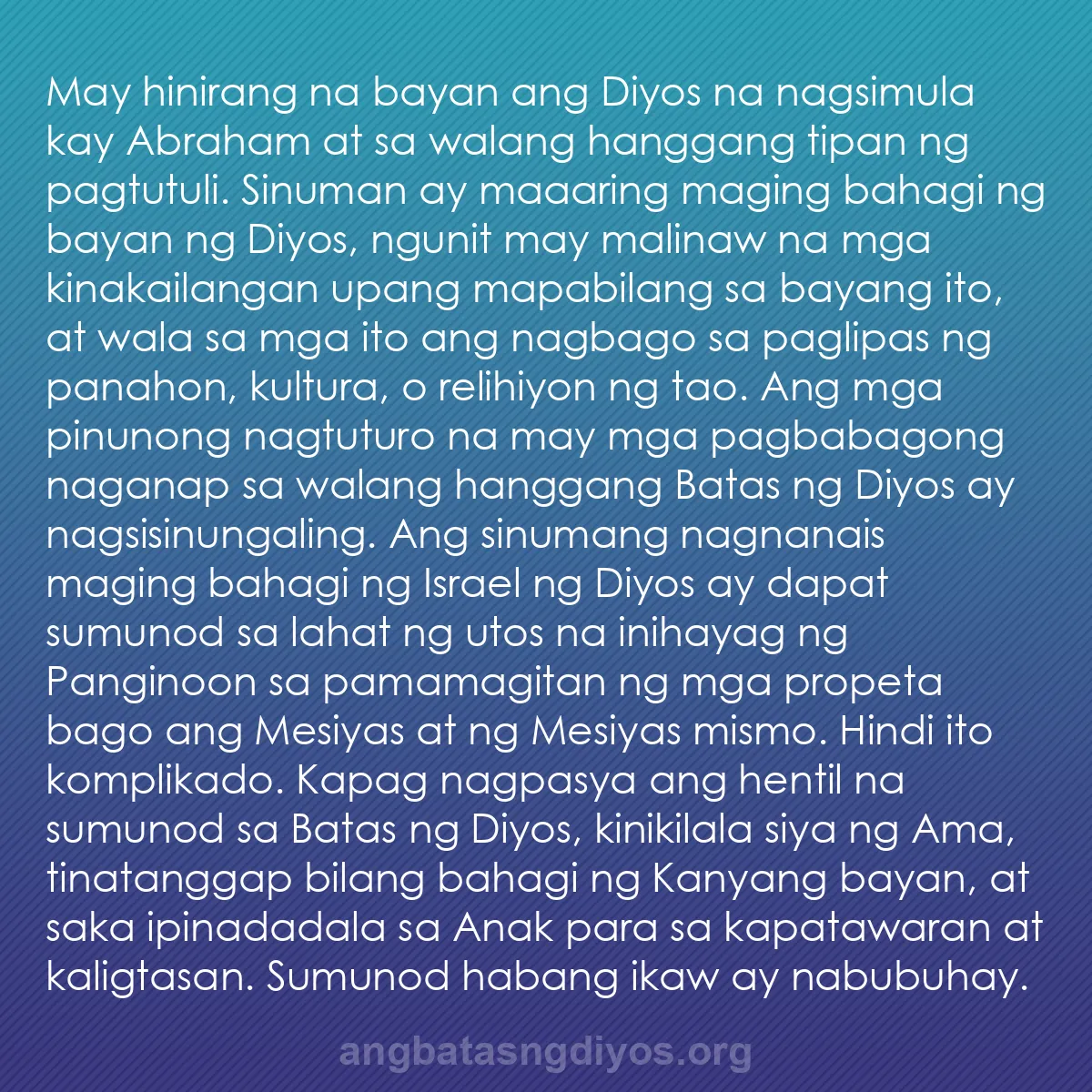 b0155 - Post tungkol sa Batas ng Diyos: May hinirang na bayan ang Diyos na nagsimula kay Abraham at...