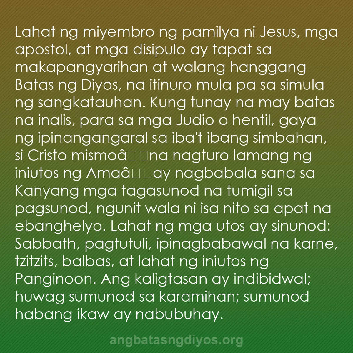 b0156 - Post tungkol sa Batas ng Diyos: Lahat ng miyembro ng pamilya ni Jesus, mga apostol, at mga disipulo...