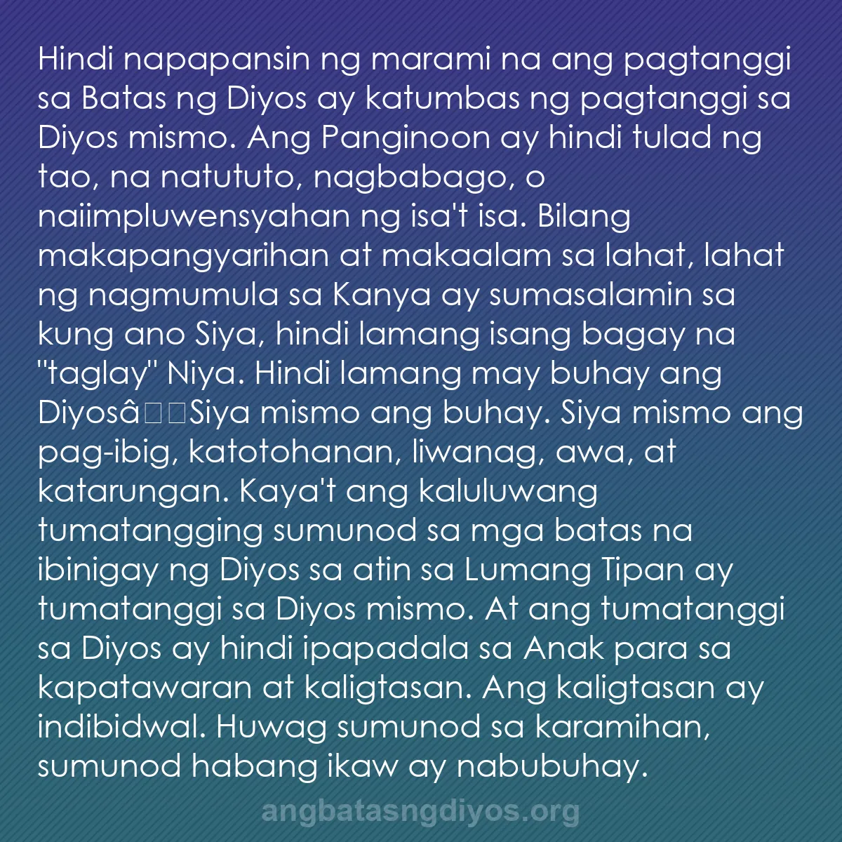 b0157 - Post tungkol sa Batas ng Diyos: Hindi napapansin ng marami na ang pagtanggi sa Batas ng Diyos...
