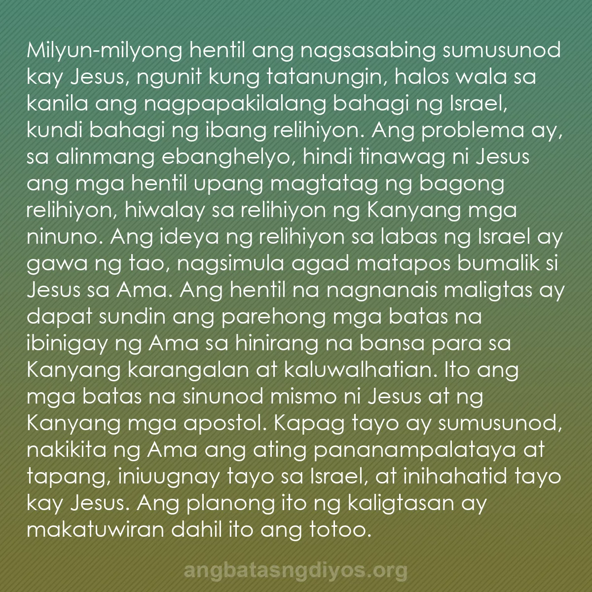 b0163 - Post tungkol sa Batas ng Diyos: Milyun-milyong hentil ang nagsasabing sumusunod kay Jesus, ngunit...