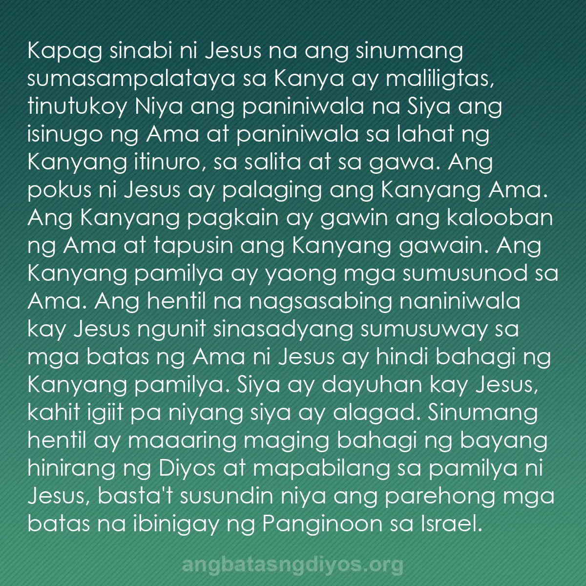 b0165 - Post tungkol sa Batas ng Diyos: Kapag sinabi ni Jesus na ang sinumang sumasampalataya sa Kanya...