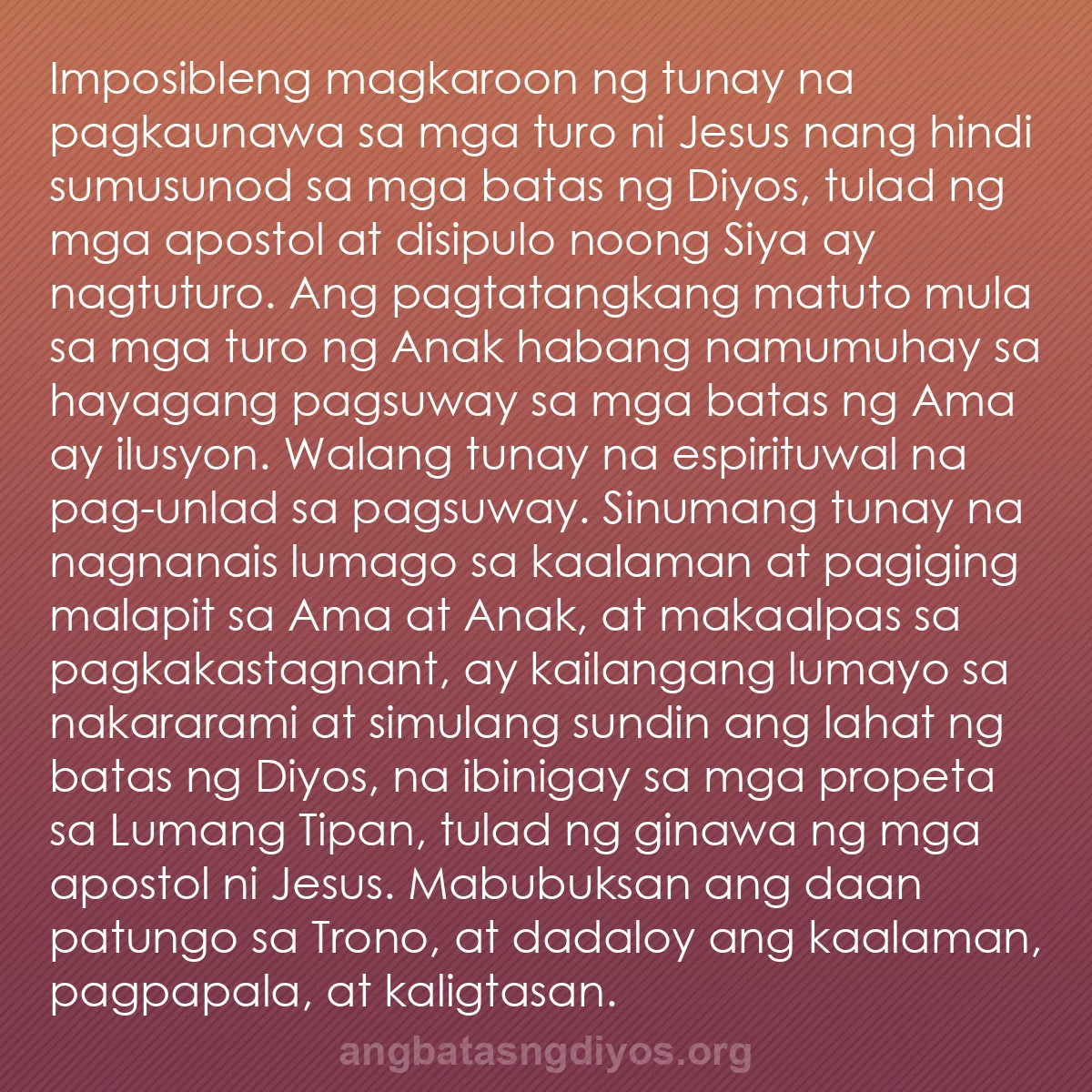 b0166 - Post tungkol sa Batas ng Diyos: Imposibleng magkaroon ng tunay na pagkaunawa sa mga turo ni...