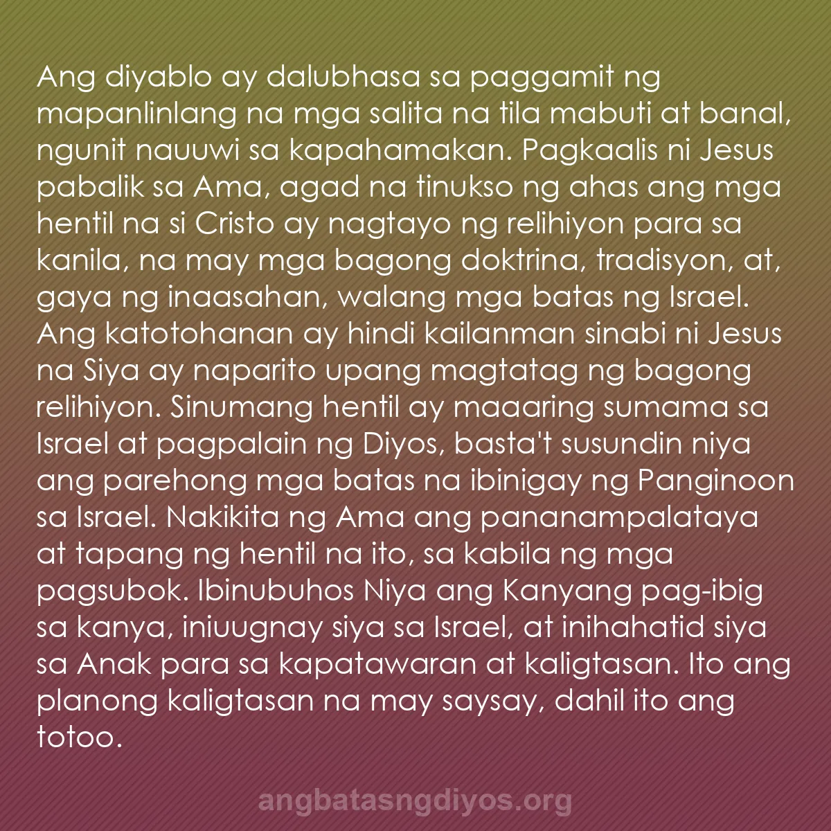 b0168 - Post tungkol sa Batas ng Diyos: Ang diyablo ay dalubhasa sa paggamit ng mapanlinlang na mga...