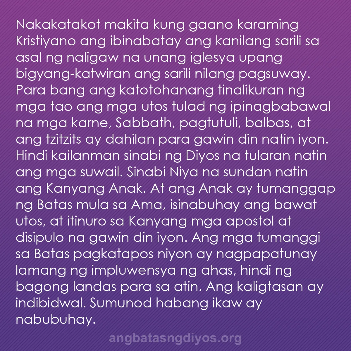 b0171 - Post tungkol sa Batas ng Diyos: Nakakatakot makita kung gaano karaming Kristiyano ang ibinabatay...