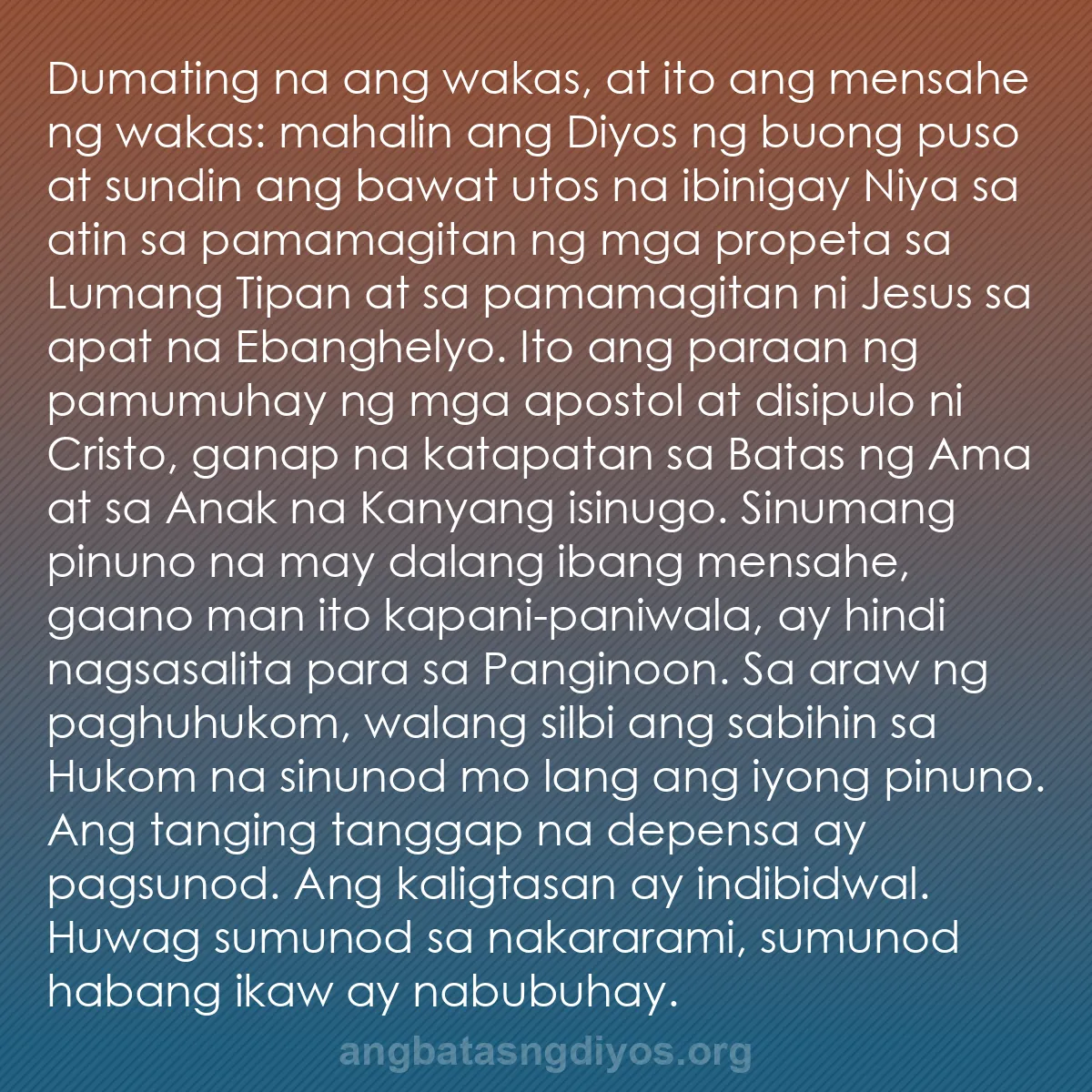 b0172 - Post tungkol sa Batas ng Diyos: Dumating na ang wakas, at ito ang mensahe ng wakas: mahalin...
