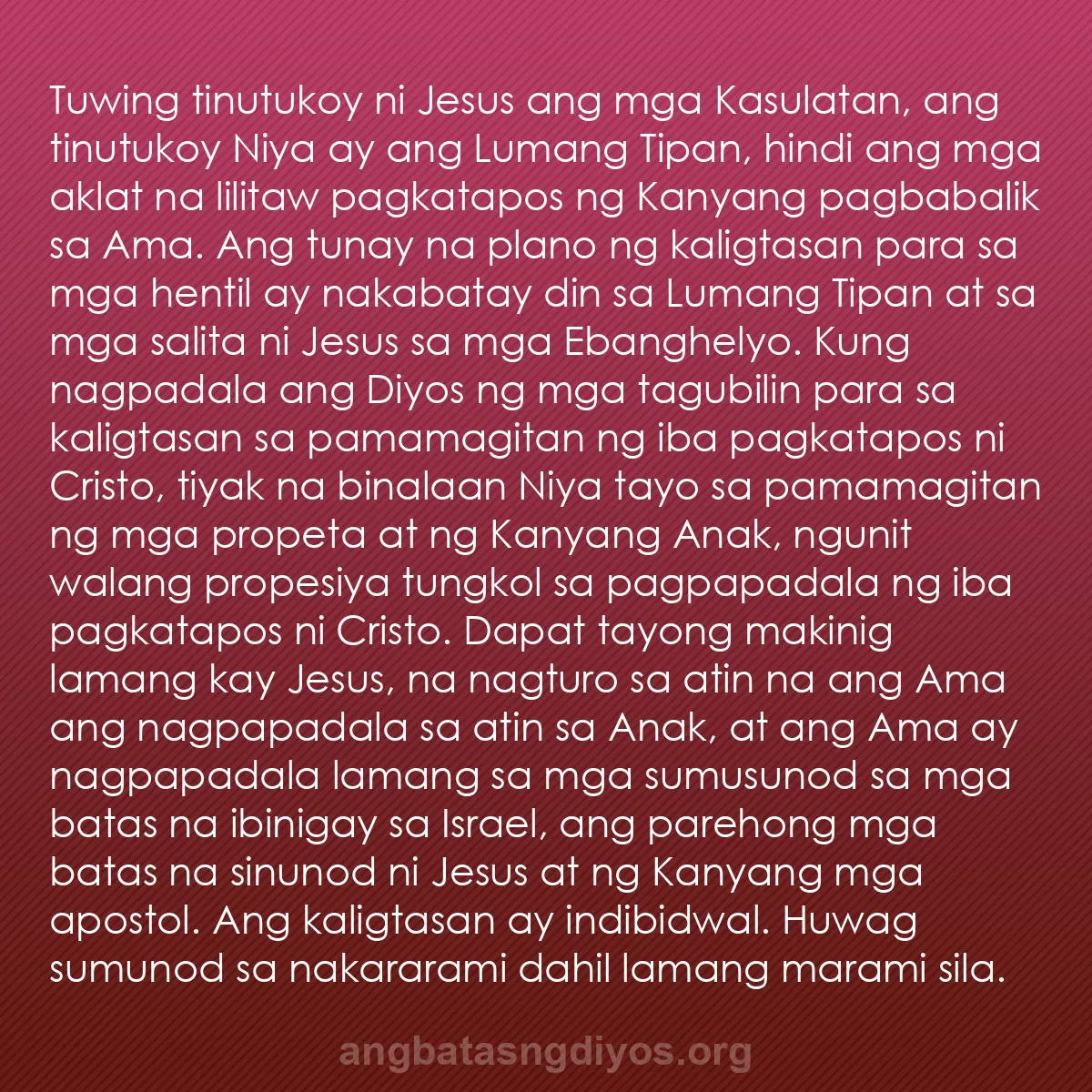 b0179 - Post tungkol sa Batas ng Diyos: Tuwing tinutukoy ni Jesus ang mga Kasulatan, ang tinutukoy Niya...