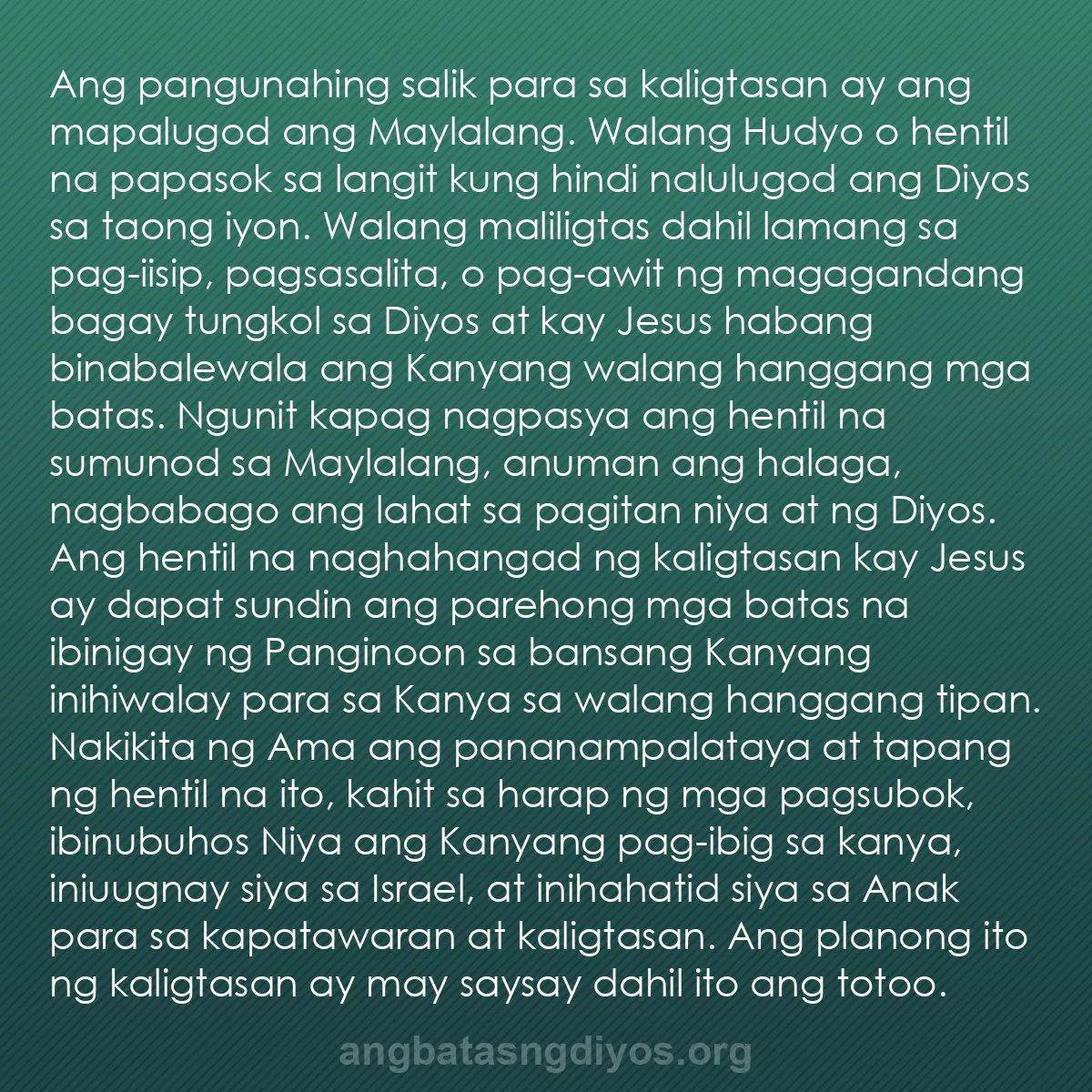 b0180 - Post tungkol sa Batas ng Diyos: Ang pangunahing salik para sa kaligtasan ay ang mapalugod ang...