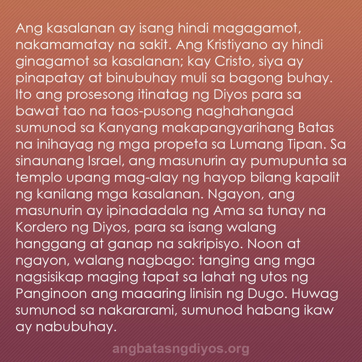 b0186 - Post tungkol sa Batas ng Diyos: Ang kasalanan ay isang hindi magagamot, nakamamatay na sakit....