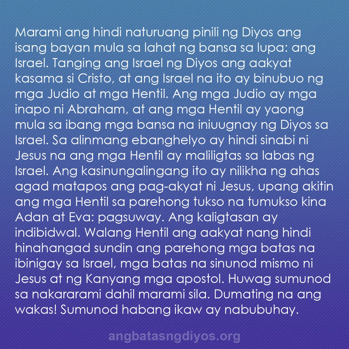 b0187 - Post tungkol sa Batas ng Diyos: Marami ang hindi naturuang pinili ng Diyos ang isang bayan mula...