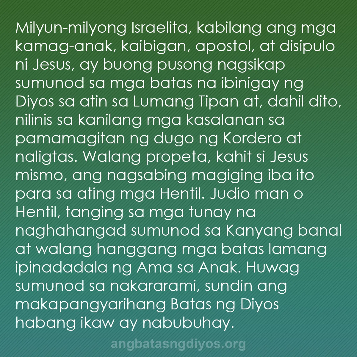 b0190 - Post tungkol sa Batas ng Diyos: Milyun-milyong Israelita, kabilang ang mga kamag-anak, kaibigan,...