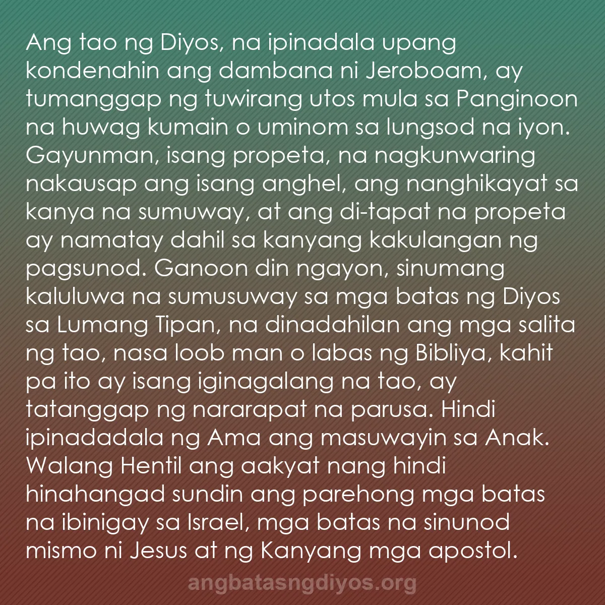 b0193 - Post tungkol sa Batas ng Diyos: Ang tao ng Diyos, na ipinadala upang kondenahin ang dambana...