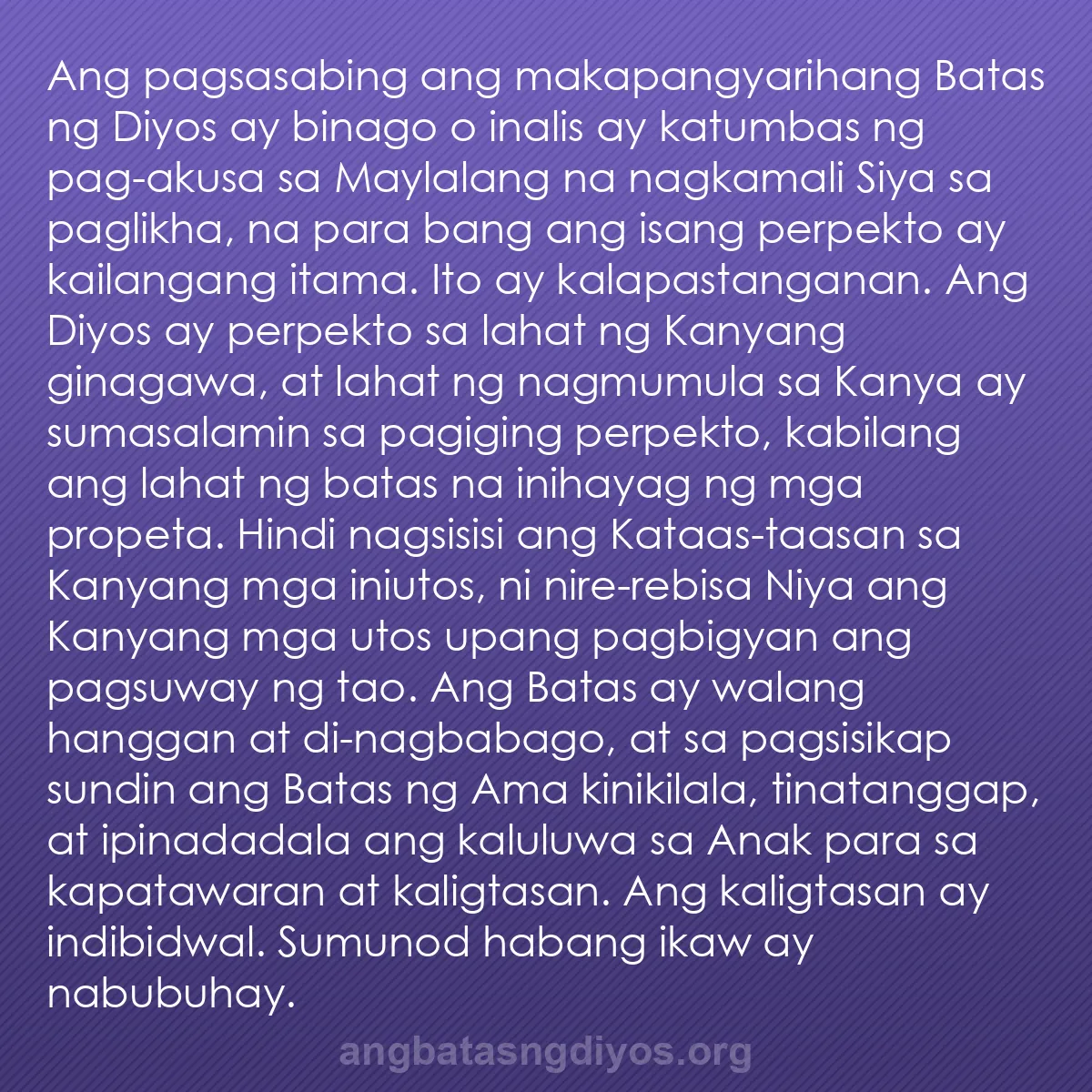 b0198 - Post tungkol sa Batas ng Diyos: Ang pagsasabing ang makapangyarihang Batas ng Diyos ay binago...