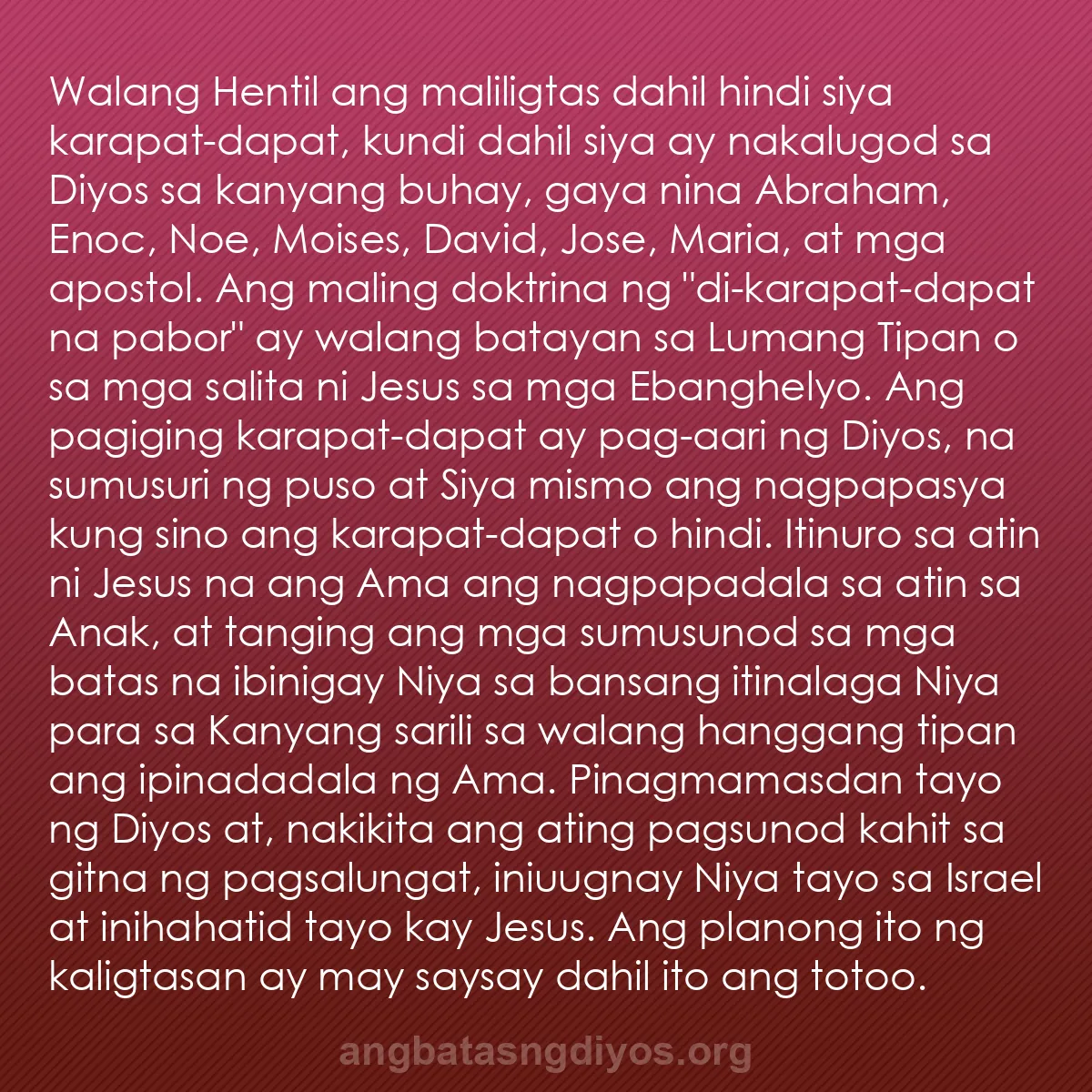 b0199 - Post tungkol sa Batas ng Diyos: Walang Hentil ang maliligtas dahil hindi siya karapat-dapat,...