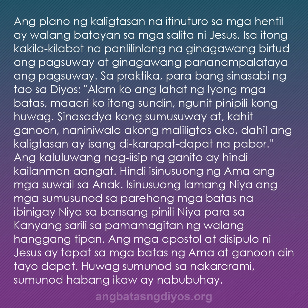b0214 - Post tungkol sa Batas ng Diyos: Ang plano ng kaligtasan na itinuturo sa mga hentil ay walang...