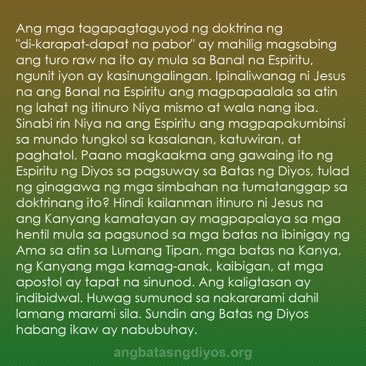 b0216 - Post tungkol sa Batas ng Diyos: Ang mga tagapagtaguyod ng doktrina ng "di-karapat-dapat na pabor"...